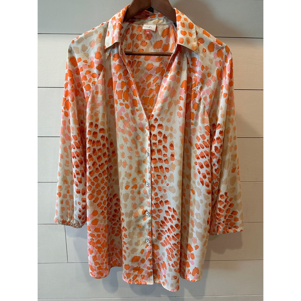 Cabi Roar Top 6081 Orange Pink Leopard Animal Print Button Down Blouse Medium
